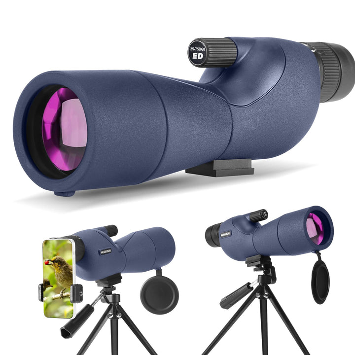 25-75X Spektive mit Stativ, Zoom Wasserdichtes BAK4 Prisma-Monokular-Teleskop für Vogelbeobachtung,