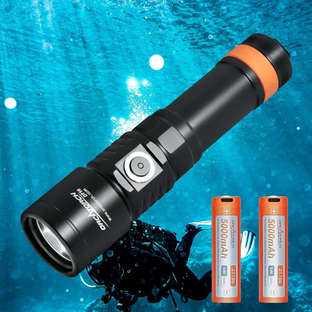 ORCATORCH D710 Tauchlampe, 3000 Lumen Unterwasser-Taschenlampe mit 6 Grad schmalem Strahl, IP68 wass