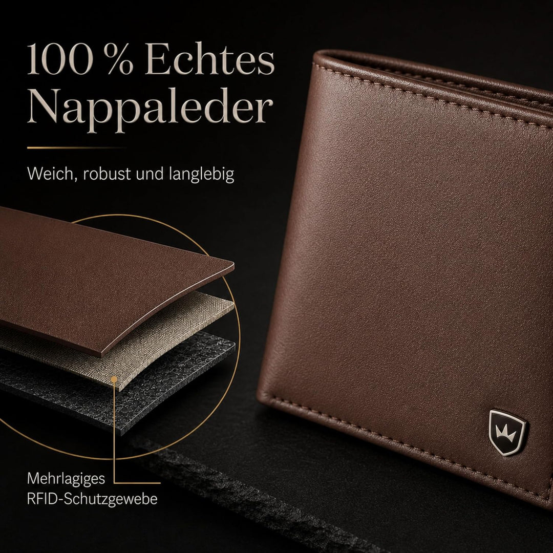 Kronenschein® Geldbörse Herren Leder mit RFID Schutz I Echtleder Portemonnaie gross I Geldbeutel für