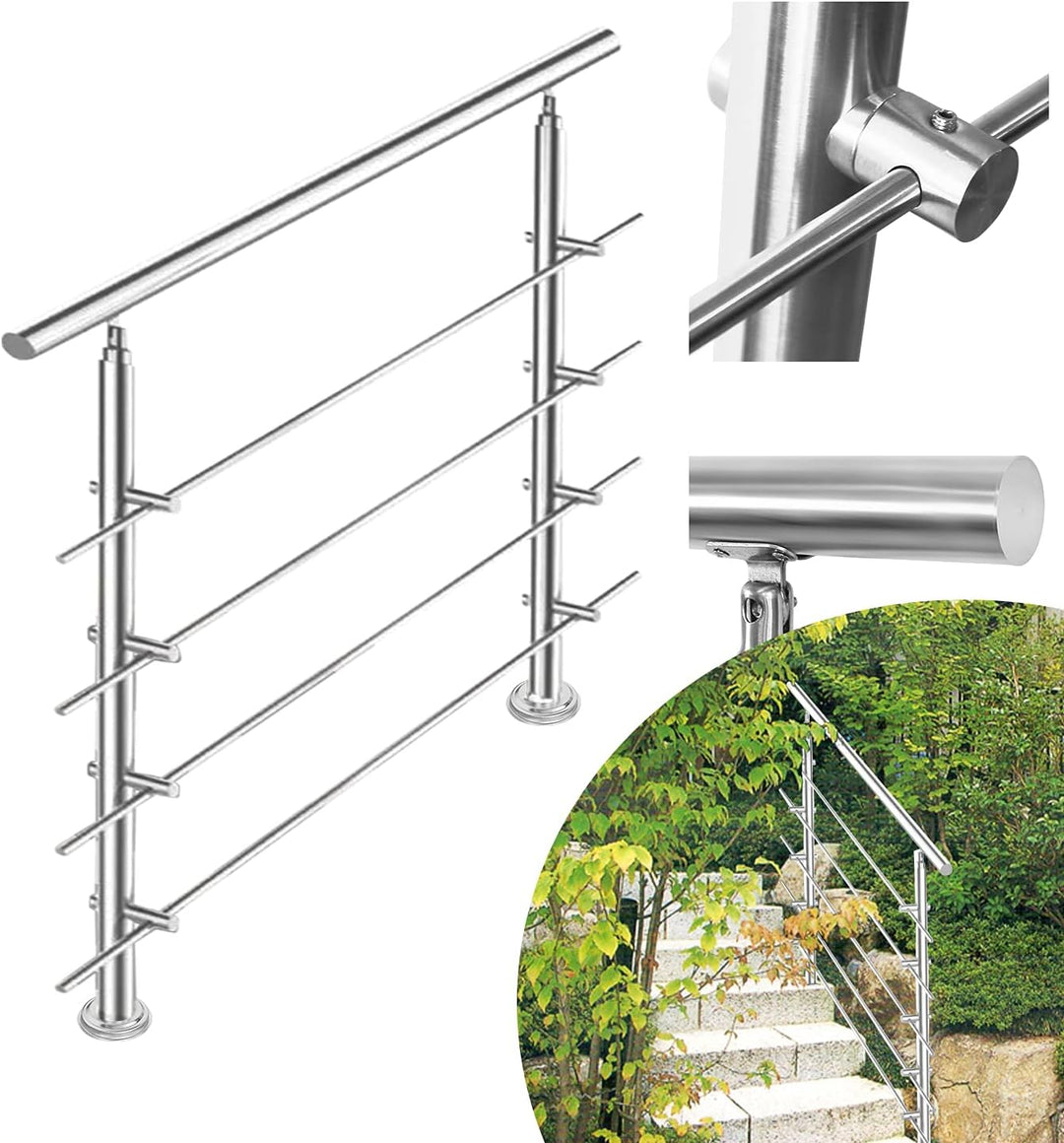 Tubiaz Edelstahl Handlauf Treppengeländer Geländer für Treppen Brüstung Balkon 80CM mit 4 Querstrebe