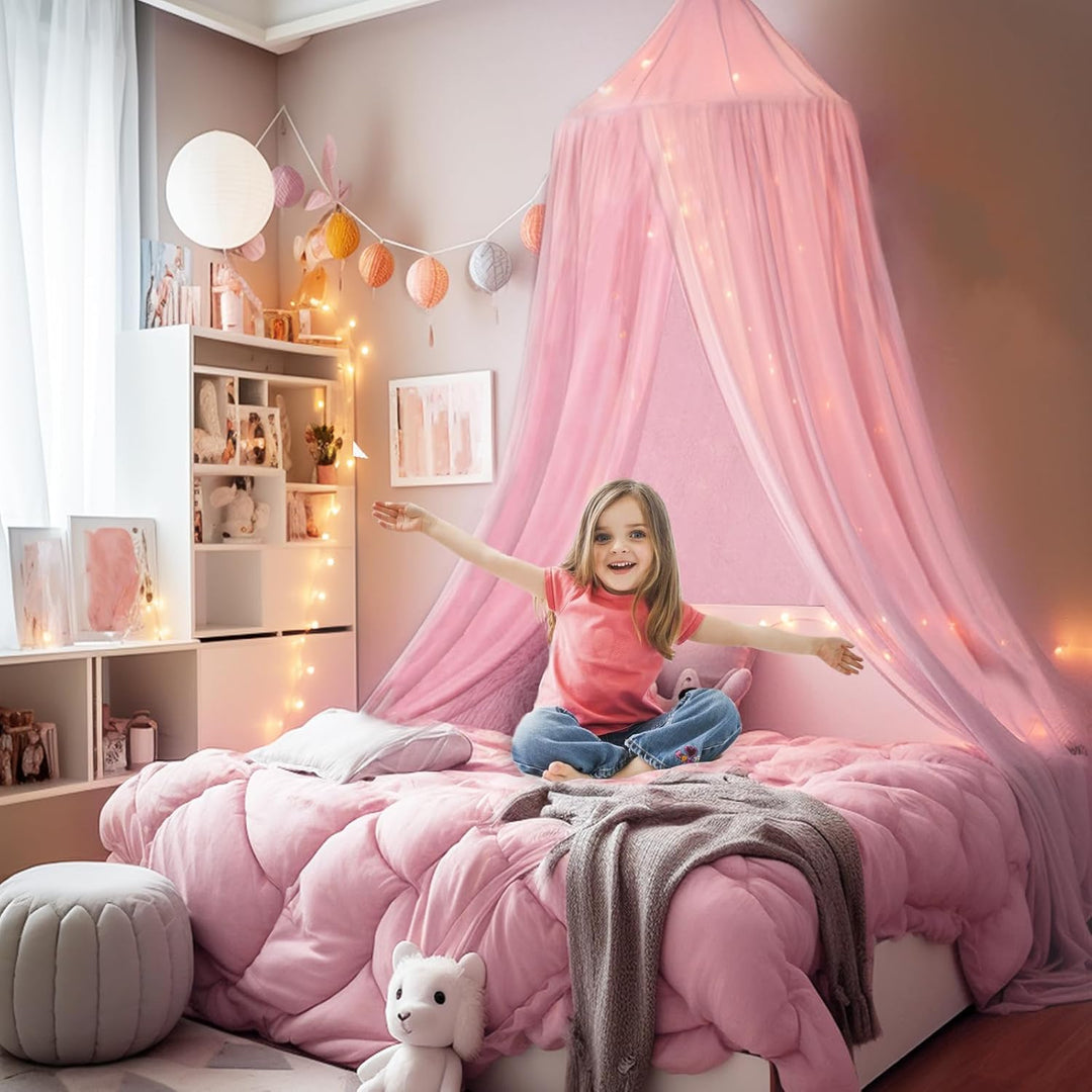SESAMIS Baldachin Kinderzimmer, Betthimmel Babybett Kinderzimmer 4 Farben, Hängende Rund Princess In