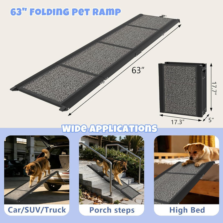 Hunderampe Klappbare Auto 63" × 17", 160cm, Faltbare Haustierrampe für Grosse Hunde mit Rutschfestem