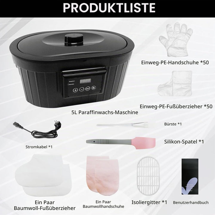 Paraffinbad für Hände und Füsse Set, 5L Paraffin Wachsbad Maschine Paraffinbäder Wachsbad für Hände