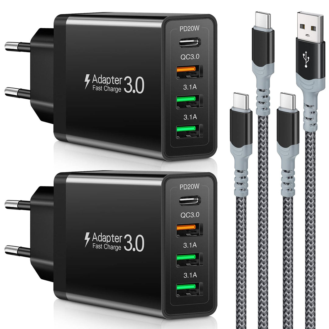 2 Stück 35W USB C Ladegerät [4-Port Upgrade], Acezeek Schnellladegerät USB Stecker mit Wandladegerät