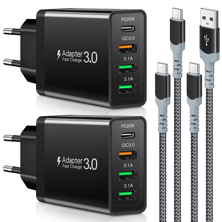 2 Stück 35W USB C Ladegerät [4-Port Upgrade], Acezeek Schnellladegerät USB Stecker mit Wandladegerät