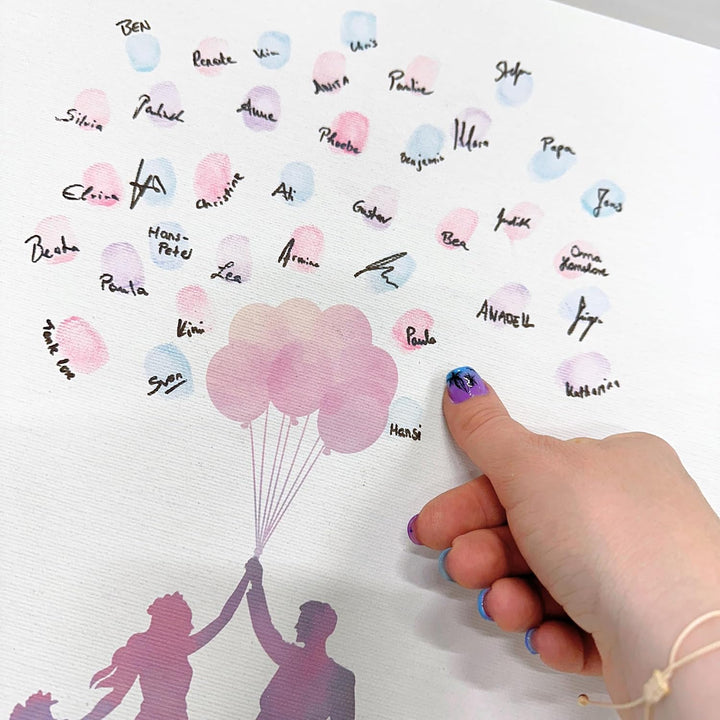 KATINGA Personalisierte Leinwand zur Hochzeit - Bild für Fingerabdrücke mit Brautpaar in Aquarell -