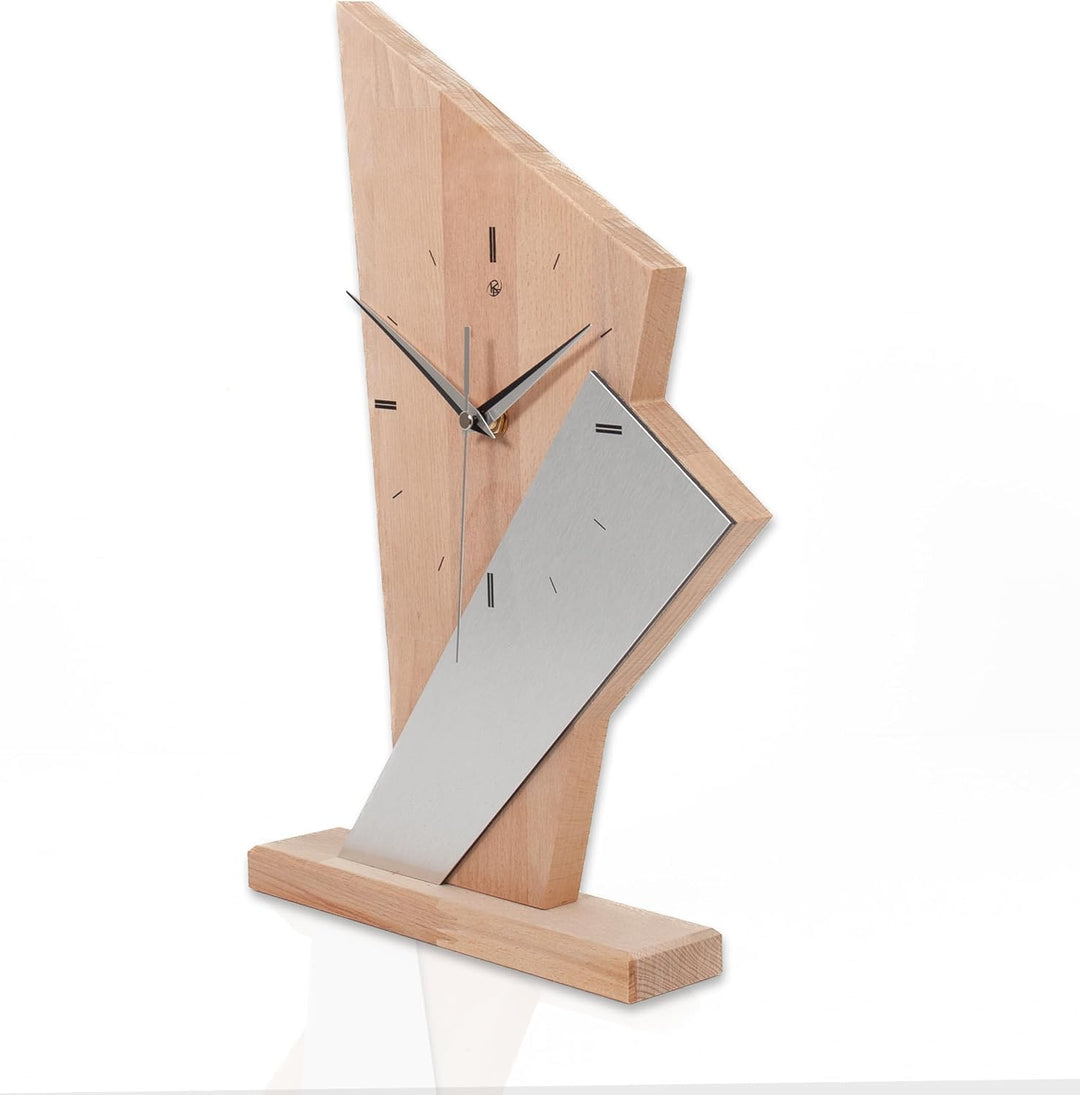 Kreative Feder Designer-Standuhr „Brown Square“ aus Massivholz – Tischuhr in modernem Metallic-Look
