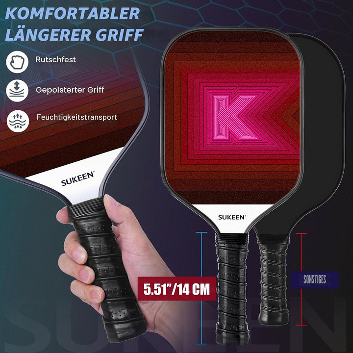 Sukeen Pickleball Schläger Set von 2, Fiberglas Oberfläche Pickleball Set mit Pickleball Racket, Pic