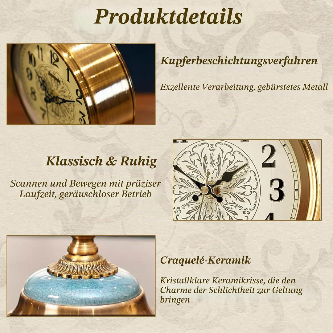 Vintage Tischuhr Gold, Klassische Retro Kaminuhr Batteriebetrieben, Tischuhr Retro Vintage für Kamin