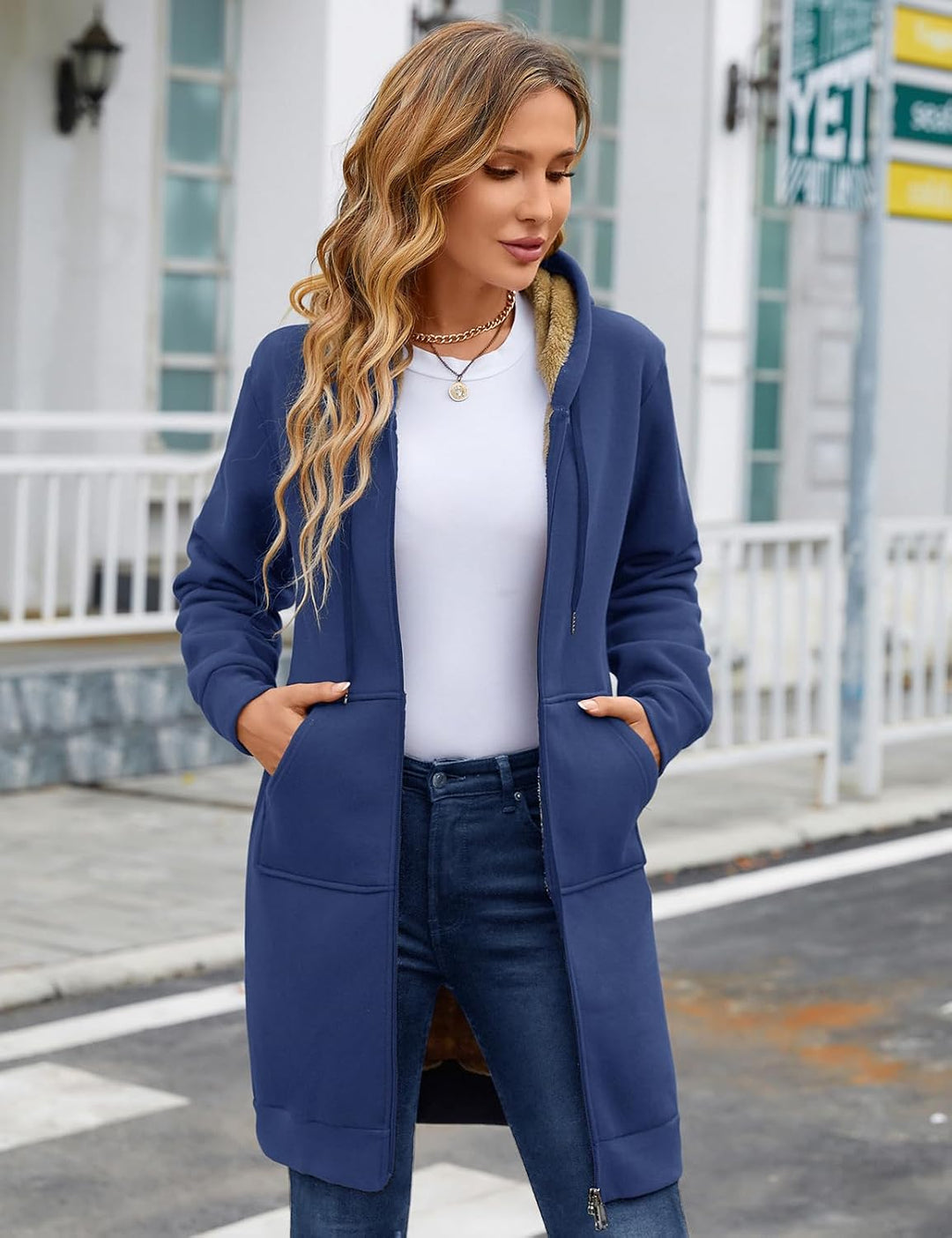 RITOSTA Damen Hoodie Fleecejacke Kapuzenjacke mit Zip Winterjacke Lang Sweatjacke Warme Plüschjacke