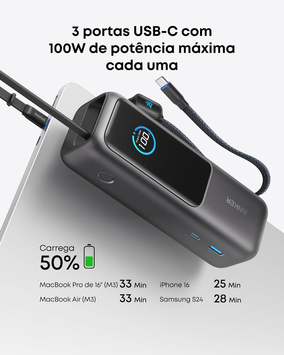 Anker 100W USB C Kabel [2 Stück 1,8m]+Anker 165W 25000mAh Laptop Powerbank