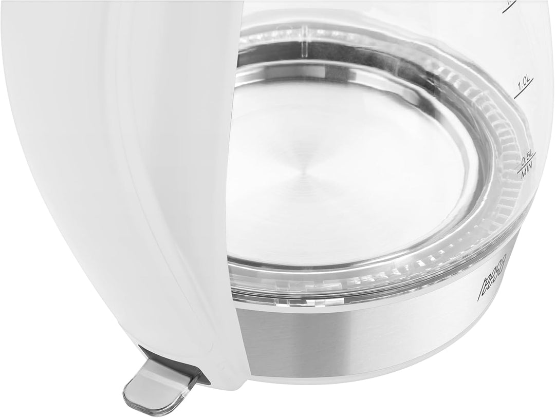 Teesa kabelloser Wasserkocher TSA1512W 1,7 l, Glas, im Betrieb beleuchtet, weiss