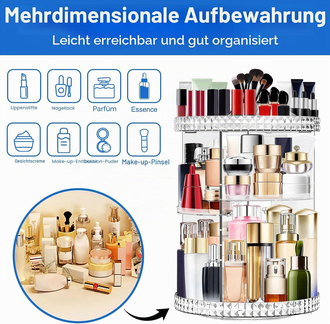 MOKANI 360° Drehbar Make Up Kosmetik Organizer, 6 Verstellbare Ebenen Grosse Kapazität Makeup Organi