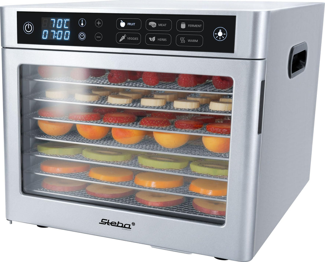 Steba ED 80 Steel Deluxe Dörrautomat | LED-Display | Langlebiger Motor | 8 Edelstahl-Gitter | Innenr