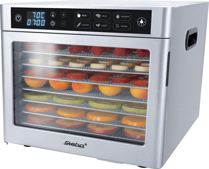 Steba ED 80 Steel Deluxe Dörrautomat | LED-Display | Langlebiger Motor | 8 Edelstahl-Gitter | Innenr