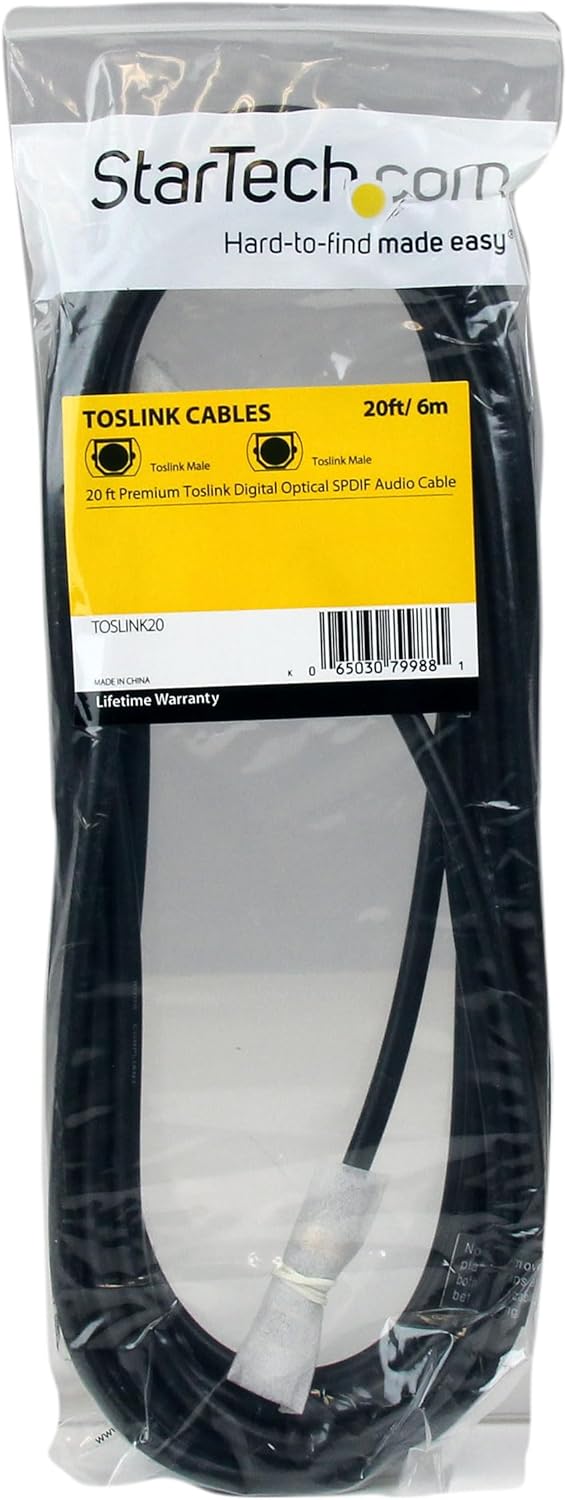 StarTech.com Toslink-Kabel (6 m, SPDIF, optisches Audiokabel, digital) 20 ft/6 m Premium Toslink, 20