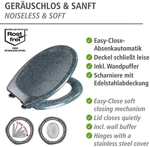 WENKO WC-Sitz Ottana Granit, hygienischer Toilettensitz mit Absenkautomatik, WC-Deckel mit Fix-Clip