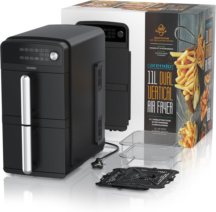 Arendo - Heissluftfritteuse XXL Dual Zone 2 Kammern – 11 Liter – 2400 W – 2 Zonen – 3in1 Airfryer Do