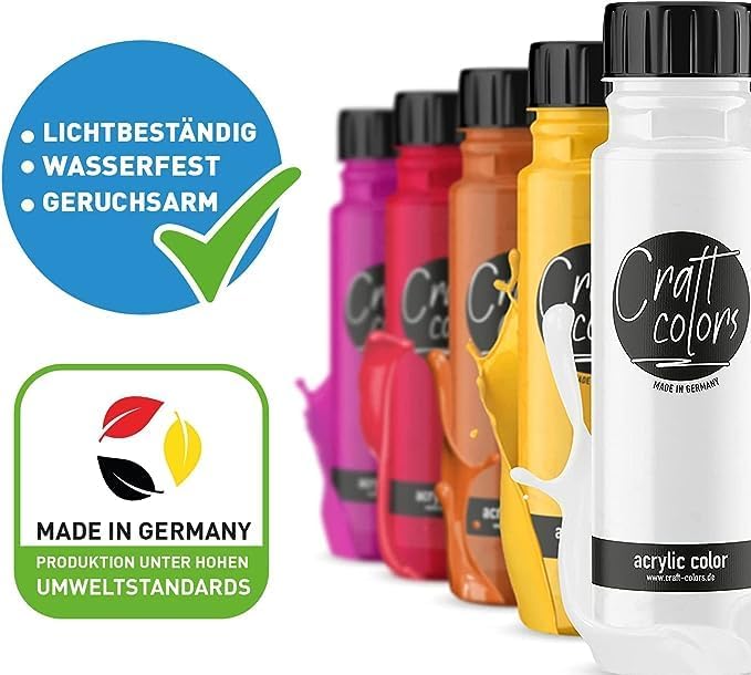 Craft colors® hochwertige Acrylfarbe - Set (10 x 250ml) | deckende Malfarbe | Made in Germany | geei