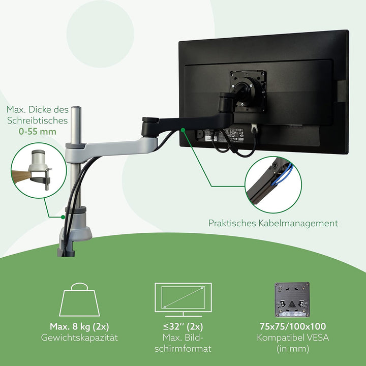 R-Go Tools Zepher 4 C2 nachhaltiger Doppel Monitor Arm, Tischhalterung, Justierbar, nachhaltiger Dop
