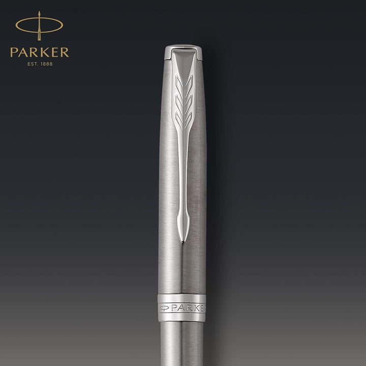 Parker Sonnet Kugelschreiber | Edelstahl mit Palladiumzierteilen | Mittlere Spitze | schwarze Tinte