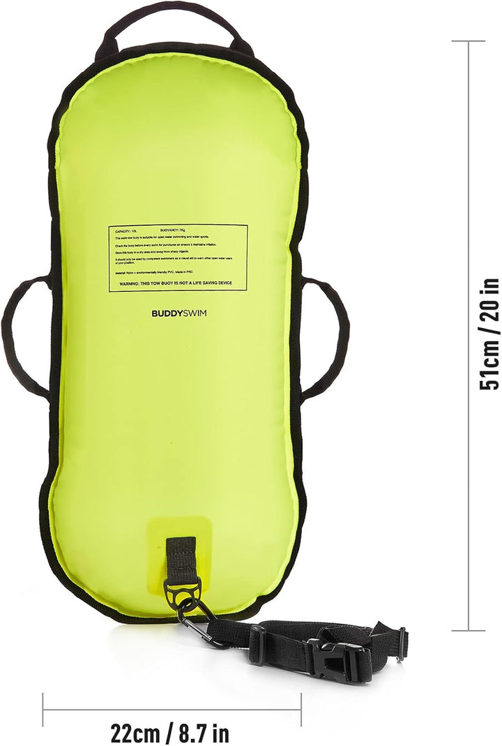 Buddyswim Freiwasser-Schwimmboje 10 L für Überquerungen und Wettkämpfe. Nylon-Oberfläche, Ultraleich