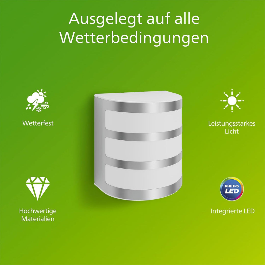 Philips myGarden LED Calgary Wandleuchte, 3W, Edelstahl ohne Bewegungsmelder, ohne Bewegungsmelder