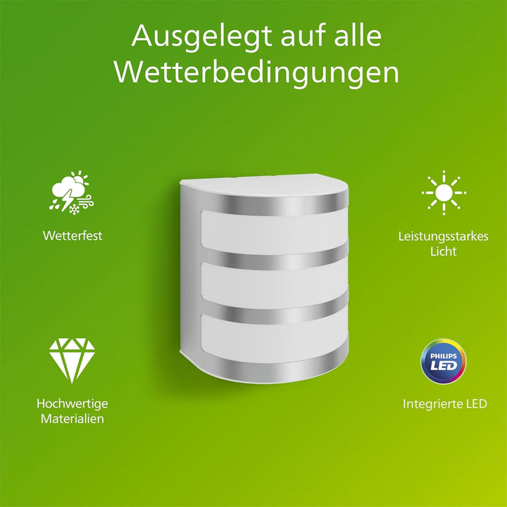 Philips myGarden LED Calgary Wandleuchte, 3W, Edelstahl ohne Bewegungsmelder, ohne Bewegungsmelder