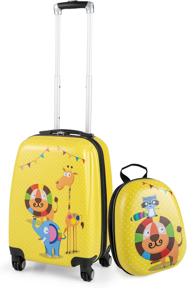 GOPLUS Kinderkoffer mit Rucksack, Kids Trolley, Kindergepäck mit Rollen, Reisekoffer mit Teleskopgri