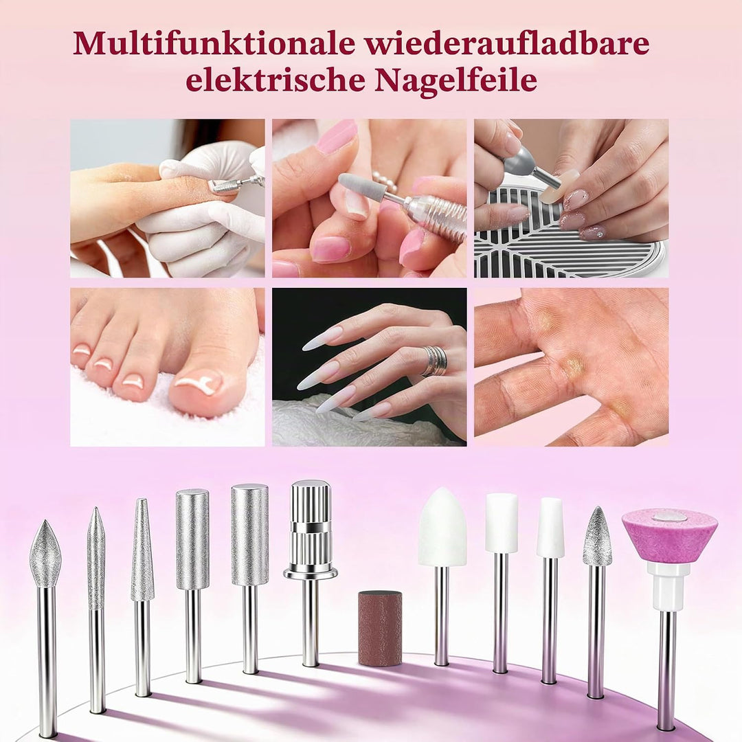 Elektrische Nagelfräser - Professionell Nagelfeile für Gelnägel & Acrylnägel - 45000 u/min Kabellose