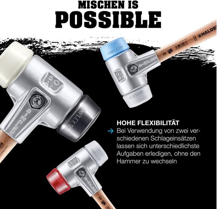 SIMPLEX-Schonhammer, TPE-soft/Superplastik; mit Aluminiumgehäuse und hochwertigem Holzstiel | D=40 m