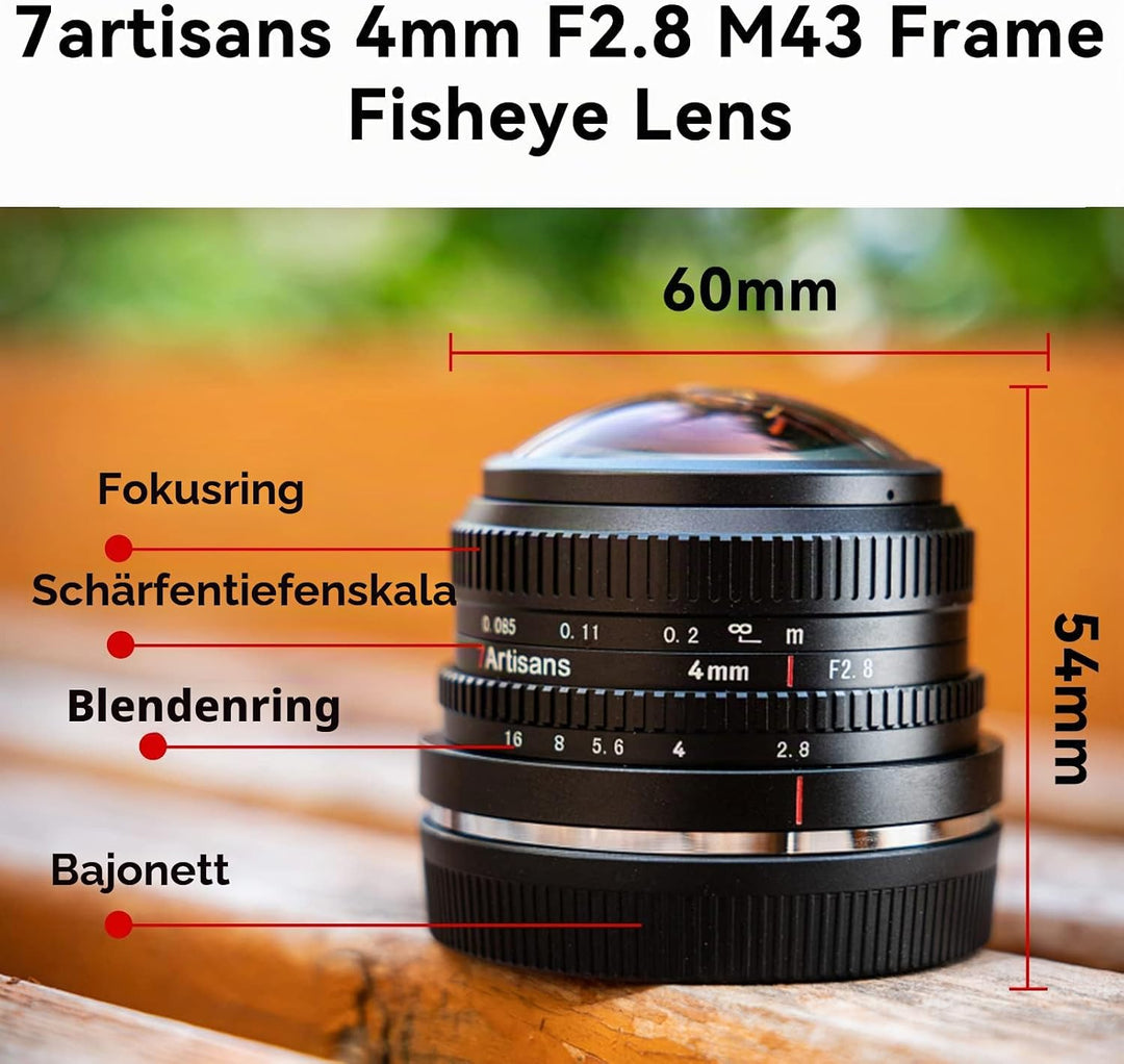 7 Artisans 4mm F2.8 Fisheye Ultra Wide Angle Lens APS-C Handbuch Focus Prime Lens Kompatible M4/3 Mo