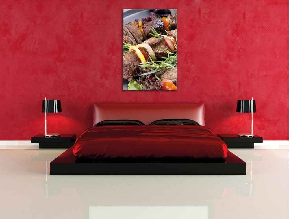 Pixxprint Schaschlik Fleischspiess als Leinwandbild/Grösse: 100x70 / Wandbild/Kunstdruck/fertig besp