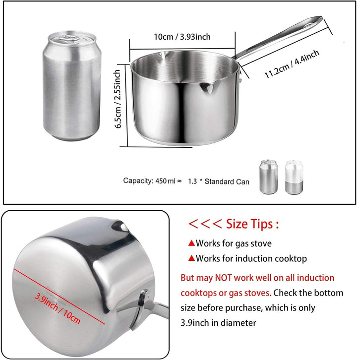 IMEEA 300ml Milchtopf 18/10 Edelstahl Schmelztopf Mokkakanne für Butter Schokolade Mini Topf 0.3 Lit