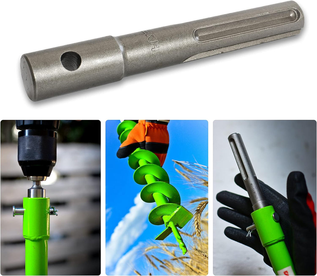 WERHE® Profi Bohrer VollStahl, Erdbohrer für bohrmaschine 40 mm extrem robust mit SDS Max Adapter -