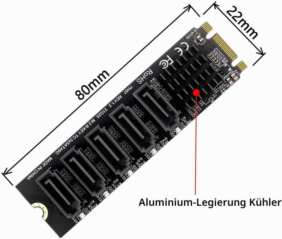 NFHK NGFF JMB575 2280 Key B+M zu SATA 3.0 6 Gbps 5 Ports Classic, Classic