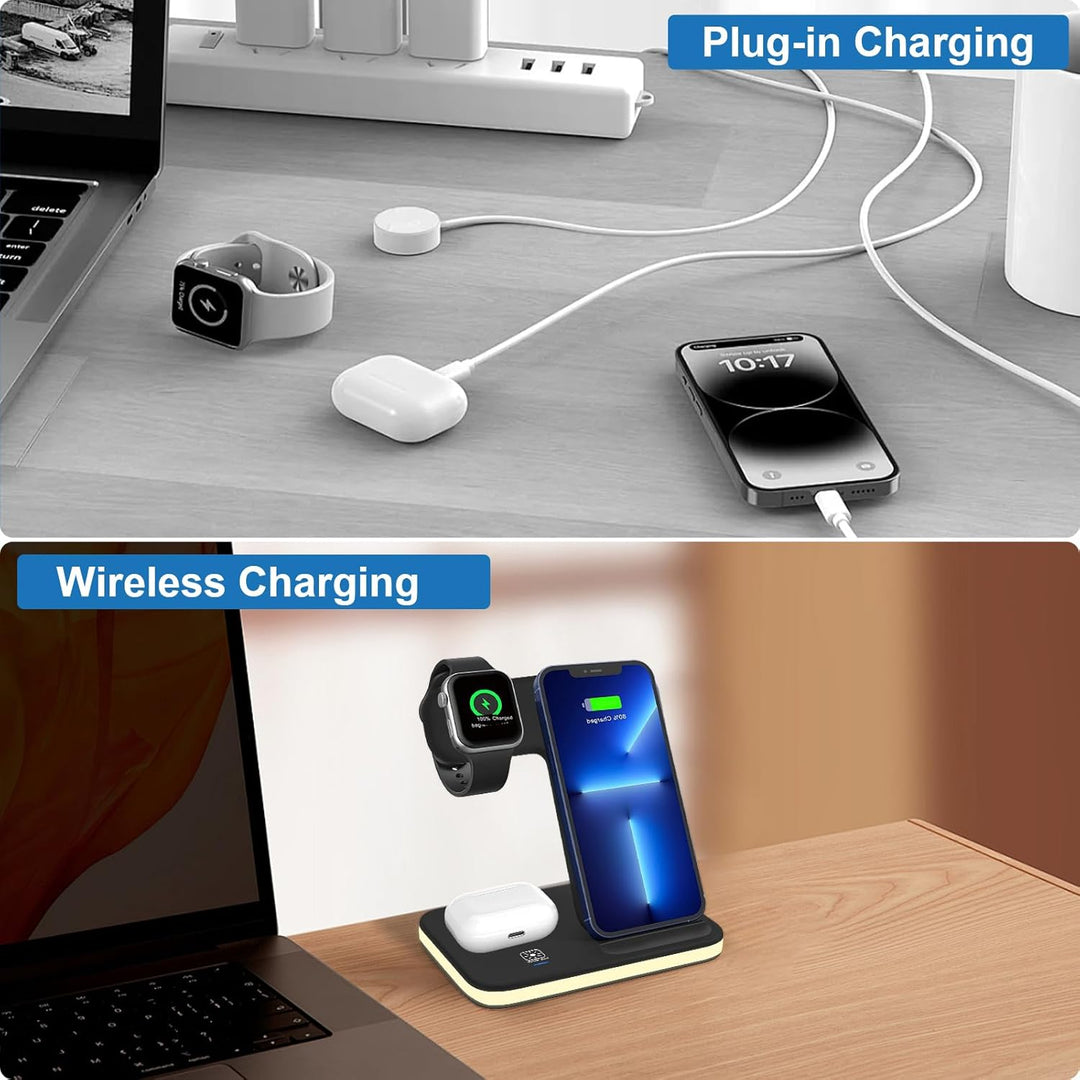 Induktive Ladestation für Apple Watch und iPhone, 3 in 1 Handy Ladestation für iPhone 16/15/14/13/12