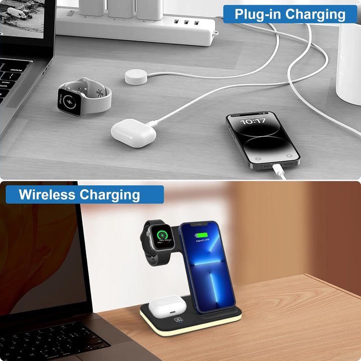 Induktive Ladestation für Apple Watch und iPhone, 3 in 1 Handy Ladestation für iPhone 16/15/14/13/12