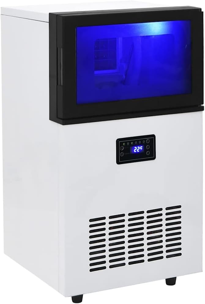 Mangloder Eiswürfelmaschine Schwarz aus Edelstahl 45 kg 24 h, selbstkühlend mit Kompressor Kühlung,