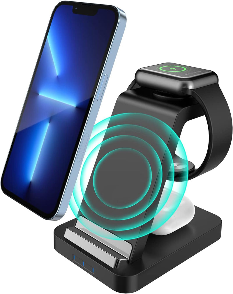 Aukvite 3 in 1 kabelloses ladegerät für iPhone, Fast Watch Charger für iWatch Series 8 7 6 5 4 3 2 u