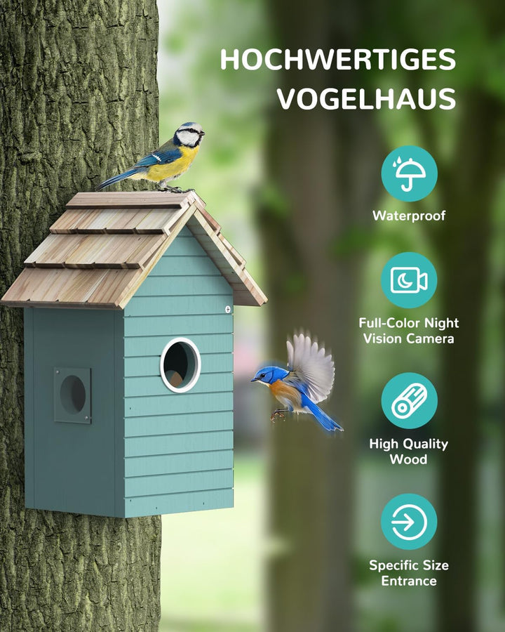 RAINBEAN Bird House with Camera,Nistkasten mit Kamera, 4 Millionen Pixel Outdoor-Vogelhaus-Kamera, E