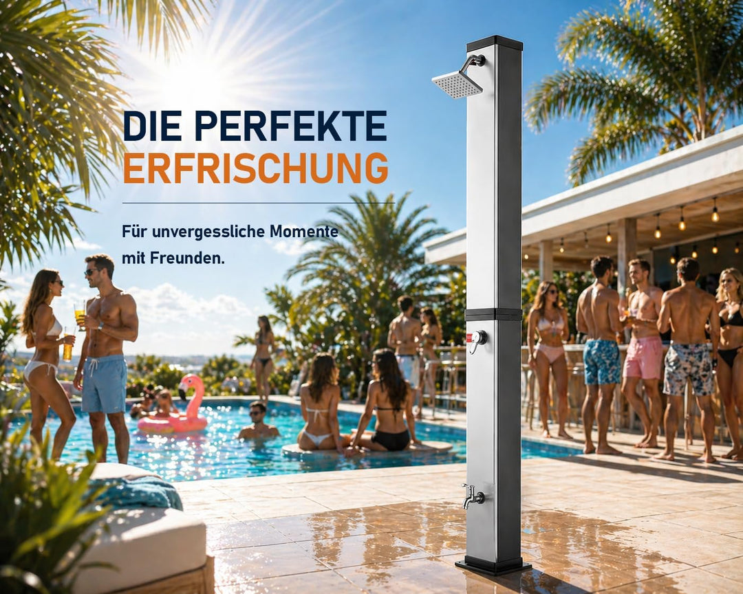Strattore Solardusche Gartendusche 40 Liter - Warmes Wasser max. 60°C - Ohne Stromanschluss - Mit Fu