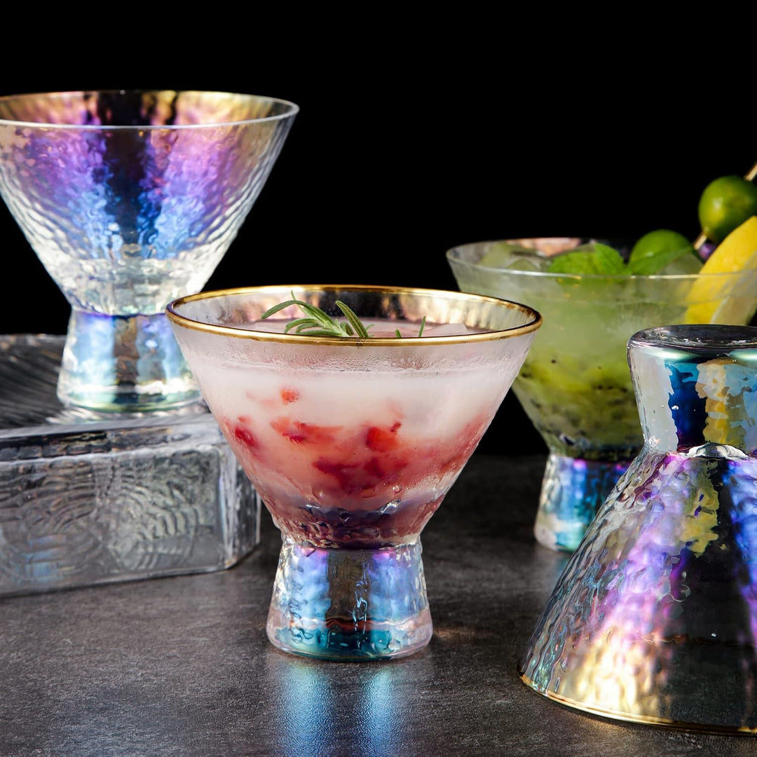 Lysenn Schillernde Martini-Gläser ohne Stiel, 2 Stück – Premium gehämmerte Cocktailgläser für Hochze