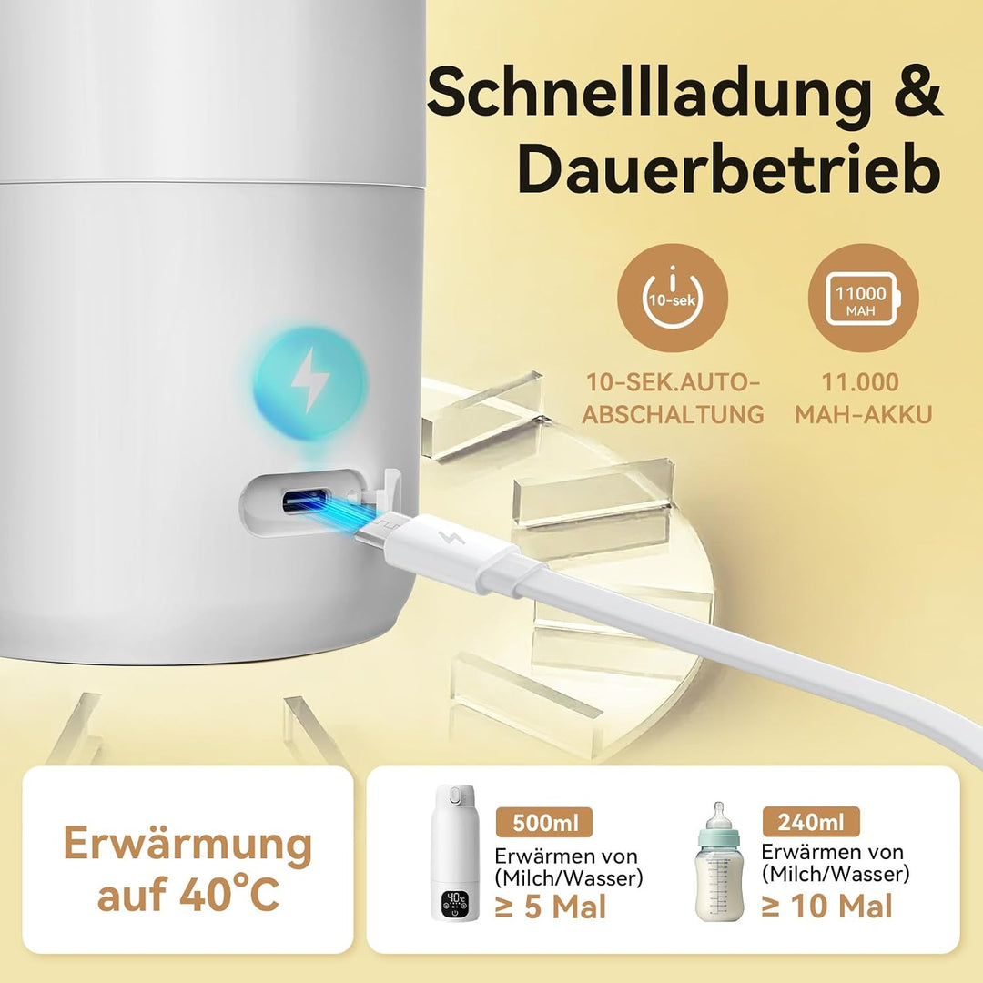 Tragbarer Flaschenwärmer Baby Unterwegs, 3 min Schnellheizung für Muttermilch und Wasser, 500ml Kapa