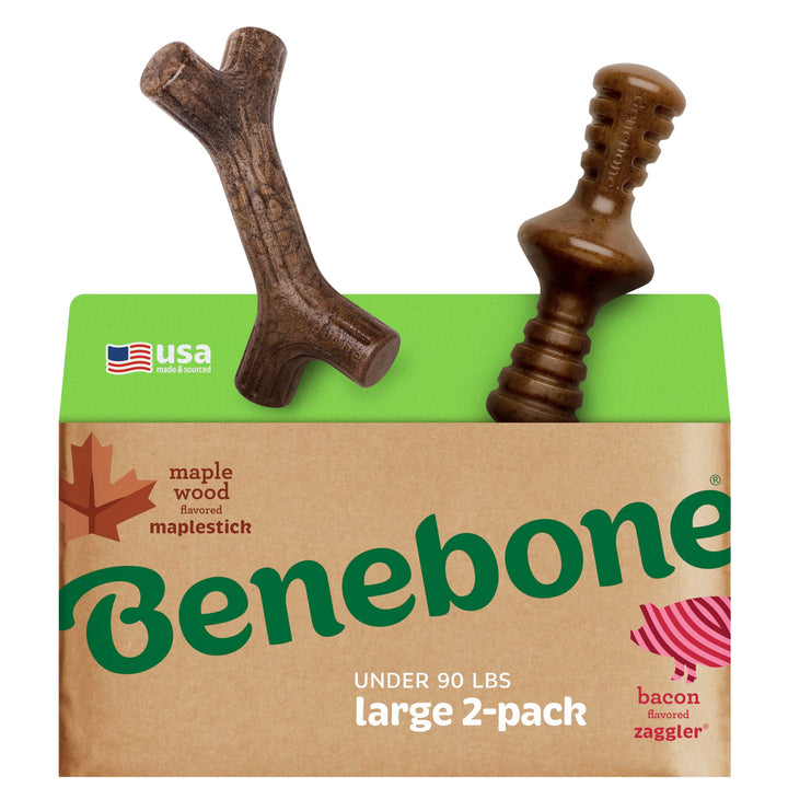 Benebone 2-Pack Indestructible Maplestick/Zaggler for Aggressive Chewers, Long Lasting Tough Boredom