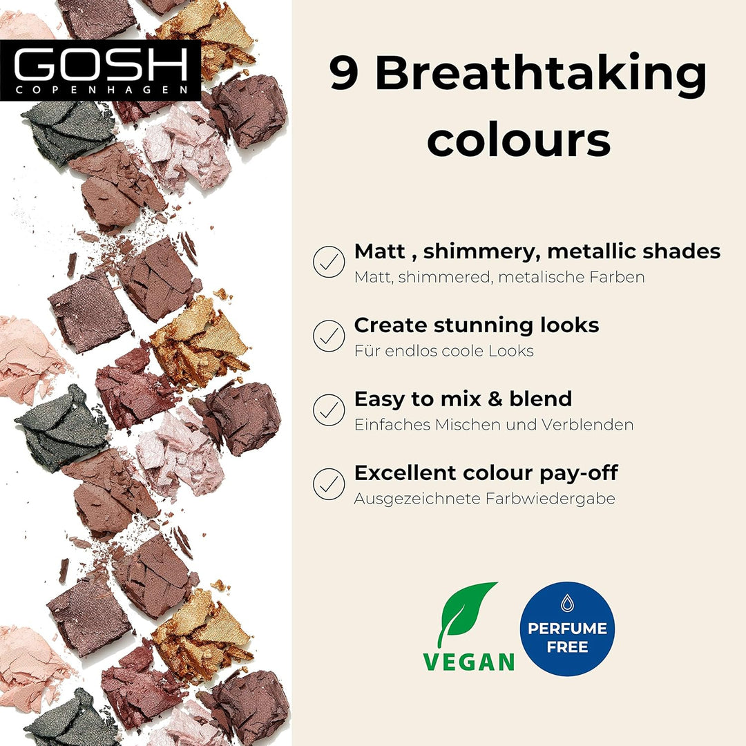 GOSH Eyedentity Lidschatten-Palette 003 BE HAPPY mit 9 perfekt abgestimmten Farben in Matt & Metalli