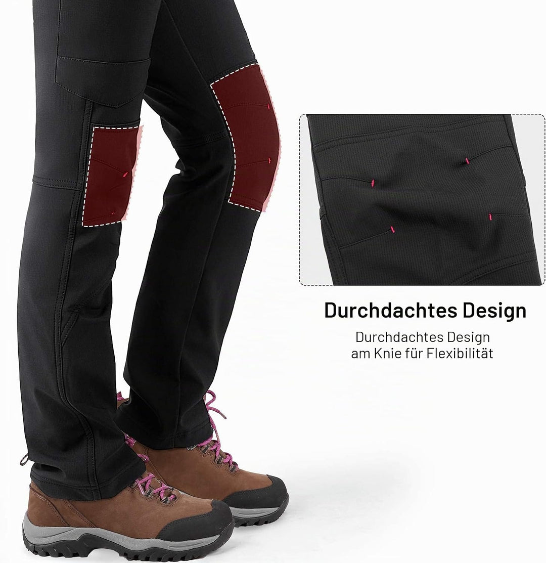 KUTOOK Wanderhose Damen Winter Gefüttert Warm Wasserabweisend Winddicht Outdoorhose 6 Taschen YKK Re