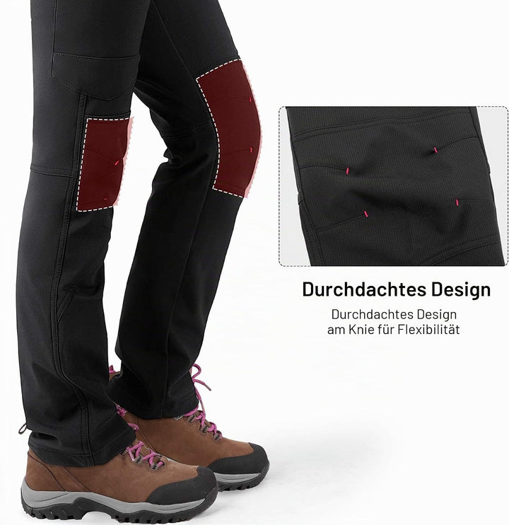 KUTOOK Wanderhose Damen Winter Gefüttert Warm Wasserabweisend Winddicht Outdoorhose 6 Taschen YKK Re