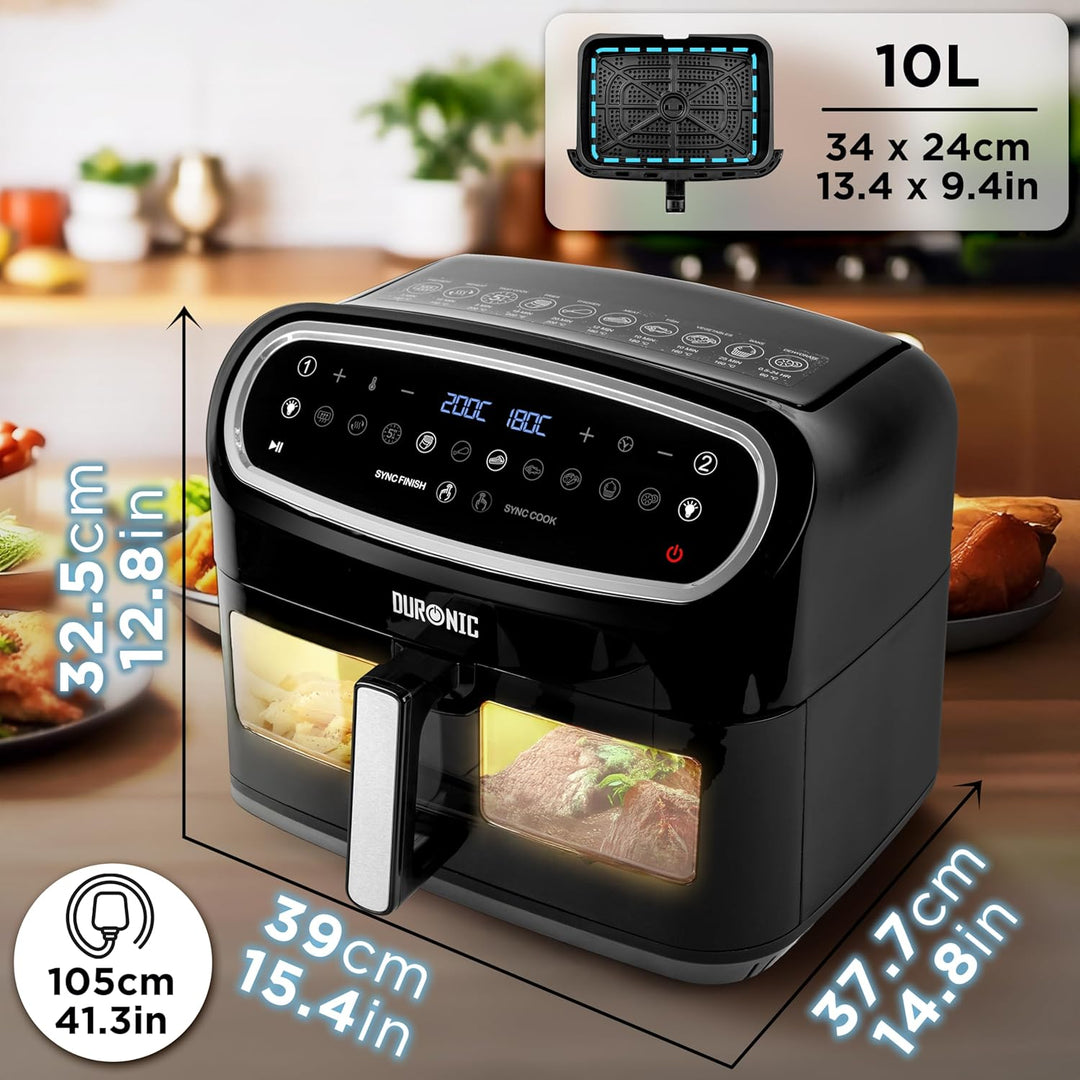 Duronic AF14 BK Heissluftfritteuse, XXL Heissluftfriteuse mit 10 Liter für Pommes, Friteuse HLF 10L