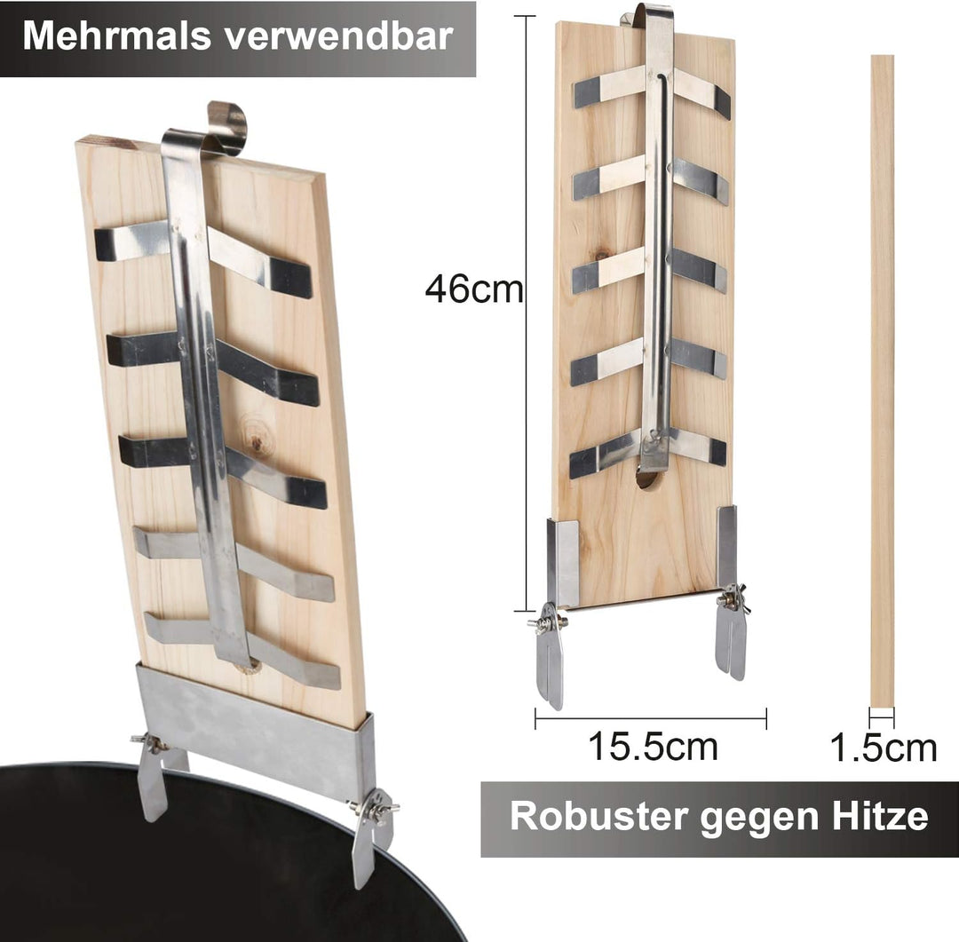 Randaco Flammlachsbrett Räucherbrett 4er Set mit Stabiler Edelstahl-Halterung für Feuerschale, Feuer